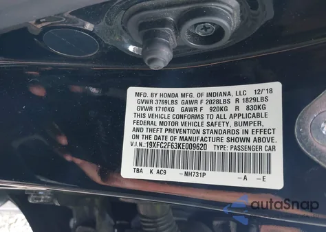 2019 Honda Civic Lx from USA, damaged, VIN 19XFC2F63KE009620